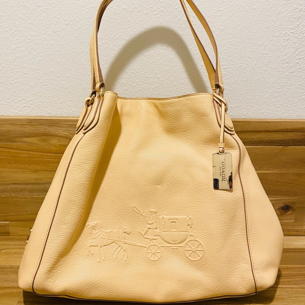 Coach Large Leather Edie Satchel in Apricot